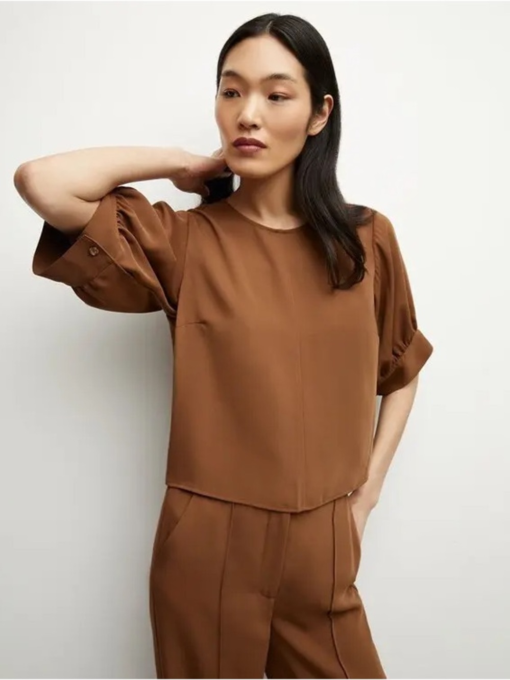 Veronica Beard Margaret Crepe Brown Top Sz 0